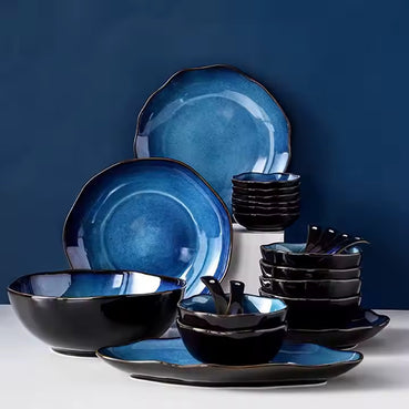 lux blue glazed set 17 pieces by lux dishes