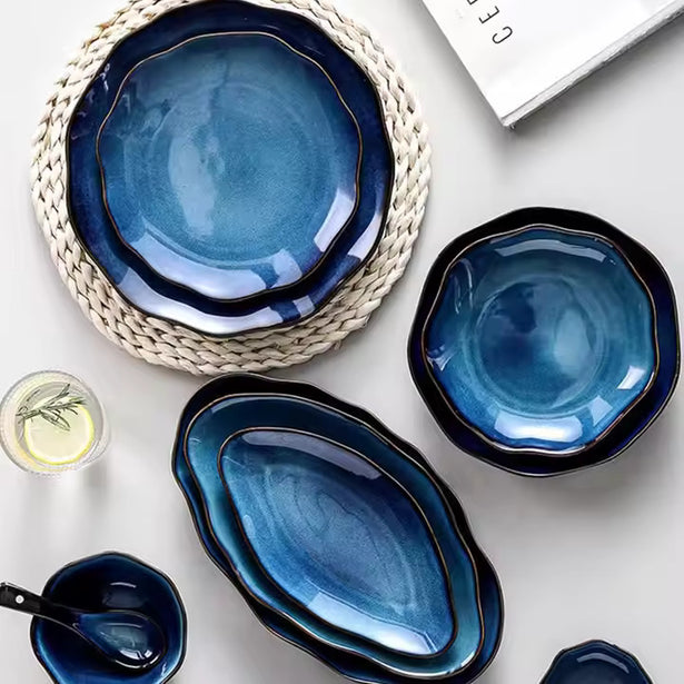 lux blue glazed set 17 pieces by lux dishes