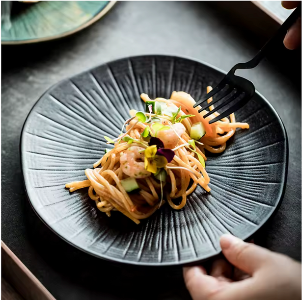 Japanese style ceramic oak shallow plate by lux dishes